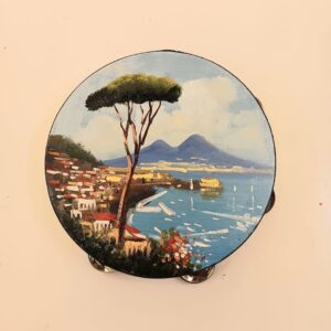 Tamburello dipinto a mano diametro cm.20 circa Veduta del golfo di Napoli  cod. A